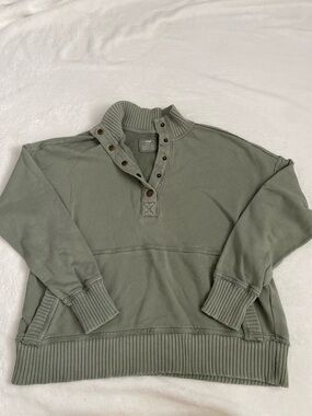 Button-Neck Pullover Sweater in Sage Green